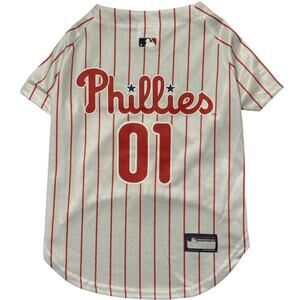 NWT Pets First MLB Philadelphia Phillies 01 Pinstripe Dog Jersey Size L Licensed